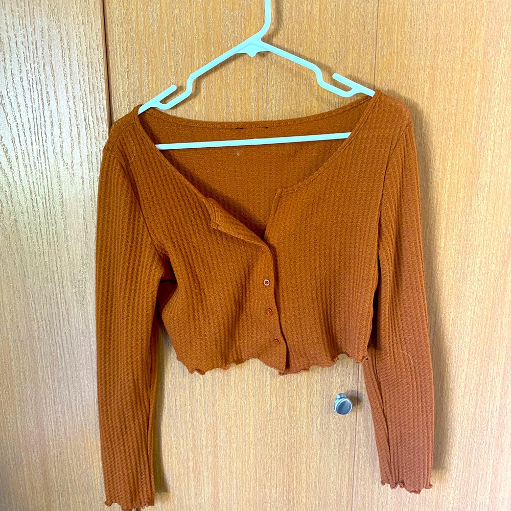 Thrifted, dark orange, crop top cardigan